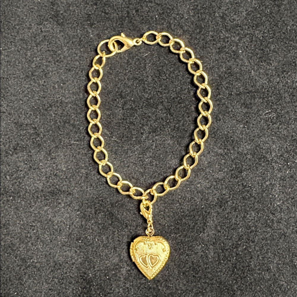 Gold Heart Locket Charm Bracelet